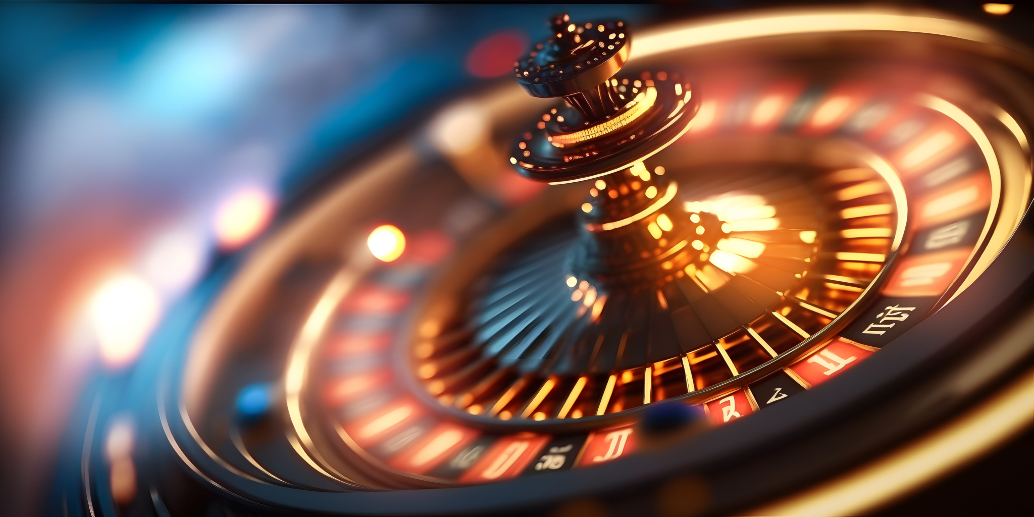 Casino roulette wheel in motion, Banner colorful background. Generation AI.